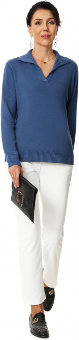 Bluza lejera, pulover tricotat, cu guler in "V" pentru femei, ALBASTRU, marime S [6]