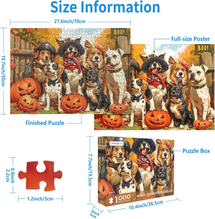 Puzzle de 1000 de piese pentru adulți si copii "Petrecere de câini de Halloween" 50x70 cm [2]
