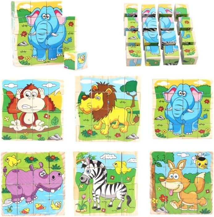 Puzzle pe cuburi de lemn, 6 imagini desene animate [2]