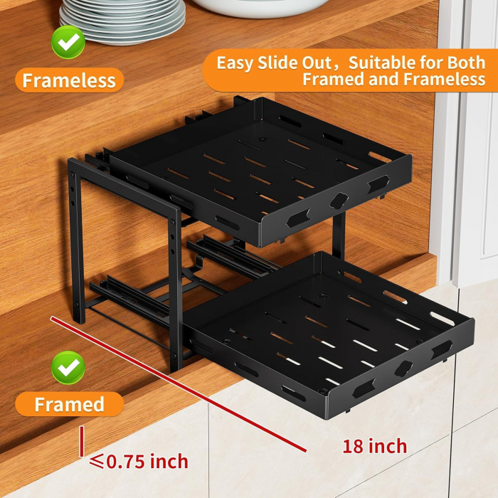 Rafturi extensibile pentru condimente, 2 nivele, negru, 27.5x29.8x23.2 cm [3]