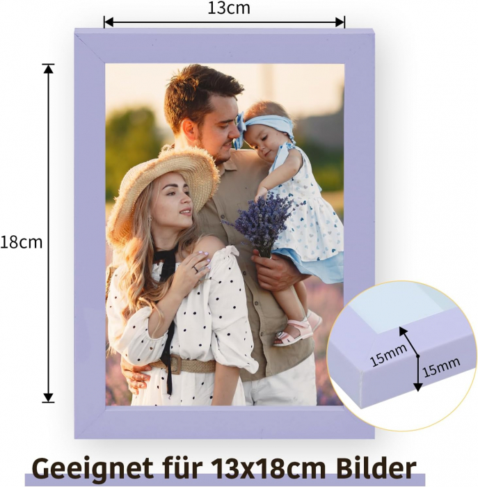Rama foto din plastic violet deschis pentru fotografii, poze, vertical sau orizontal, set  5 bucati 13X18 cm [2]