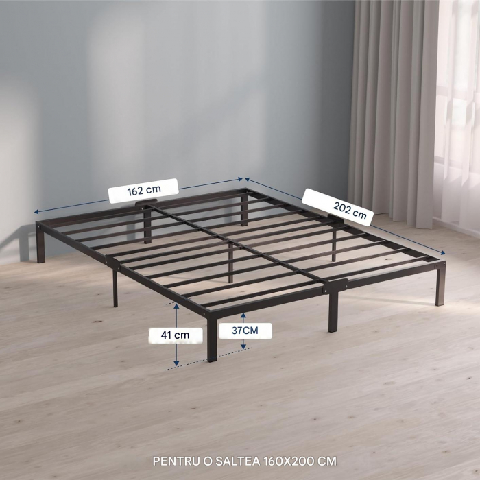 Rama pat metalic negru, robust, usor demontabil 160x200x41 cm [5]