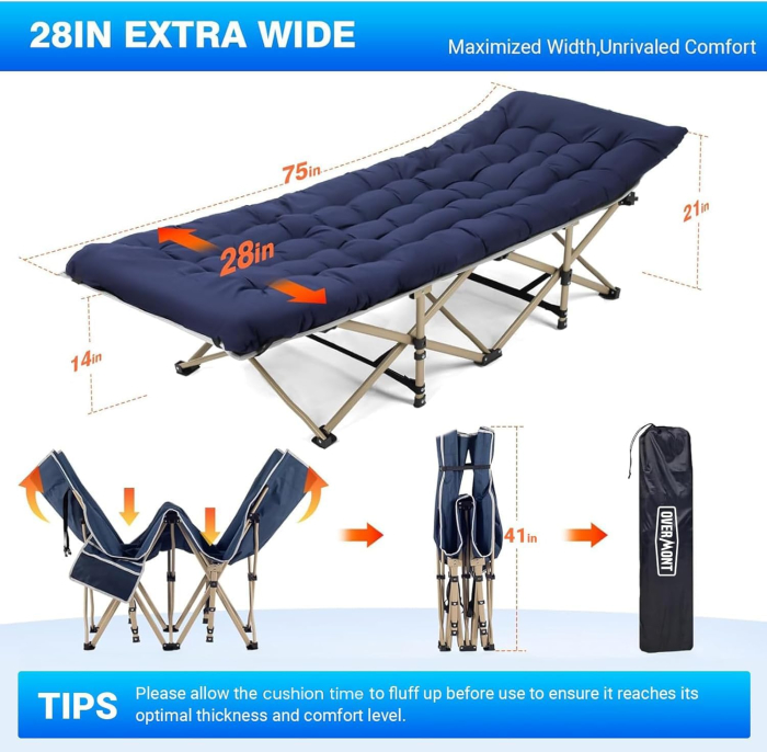 Pat de camping pliabil cu saltea Oxford 2400D, capacitate de încărcare până la 250 kg, 190 x 71 x 36 cm [2]