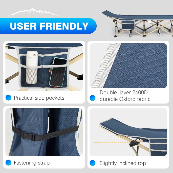 Pat de camping pliabil cu saltea Oxford 2400D, capacitate de încărcare până la 250 kg, 190 x 71 x 36 cm [4]