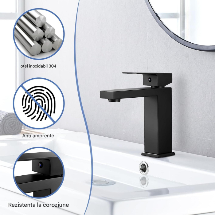 Robinet de chiuveta baie negru, patrat, ZGARIAT inaltime 164 mm [4]