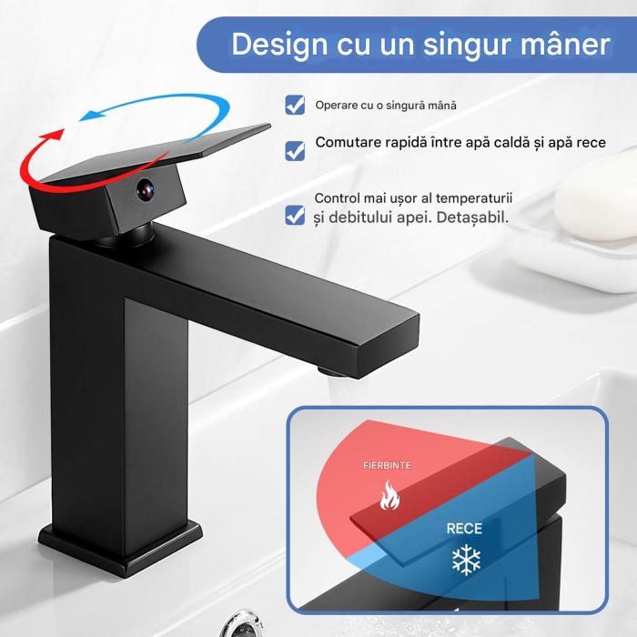 Robinet de chiuveta baie negru, patrat, ZGARIAT inaltime 164 mm [3]