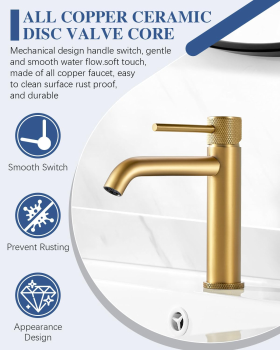 Robinet de chiuveta baie auriu, rotund, inaltime 105 mm [4]