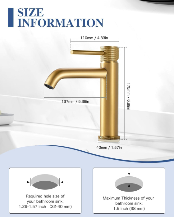 Robinet de chiuveta baie auriu, rotund, inaltime 105 mm [7]