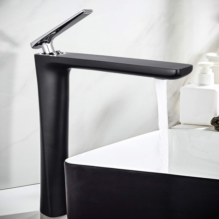 Robinet de chiuveta de baie pe blat, negru, semirotund, inaltime 276 mm [4]