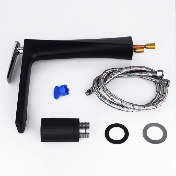 Robinet de chiuveta de baie pe blat, negru, semirotund, inaltime 276 mm [7]