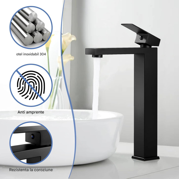 Robinet de chiuveta baie negru patrat ZGARIAT , inaltime 295 mm [6]