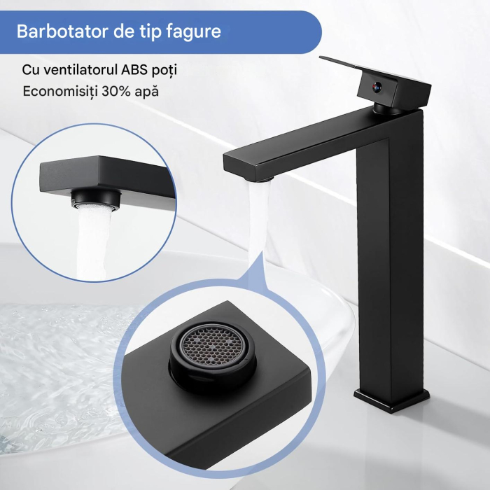 Robinet de chiuveta baie negru patrat ZGARIAT , inaltime 295 mm [4]