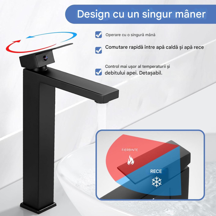 Robinet de chiuveta baie negru patrat ZGARIAT , inaltime 295 mm [3]