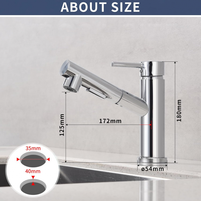 Robinet de chiuveta baie sau bucatarie cu furtun extensibil si 2 moduri jet apa [4]