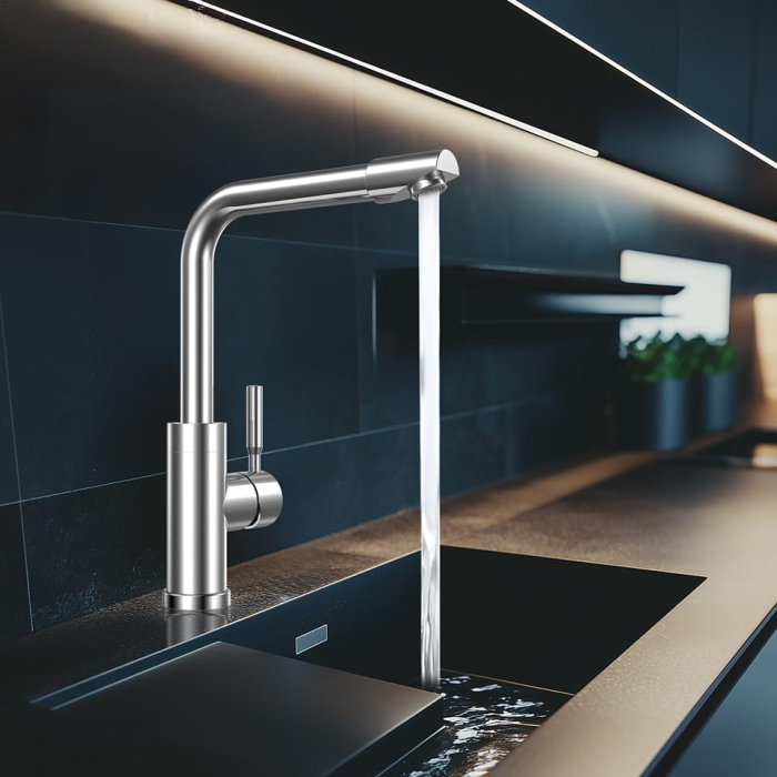 Robinet de chiuveta baie sau bucatarie, oțel inoxidabil periat, LED-uri [2]