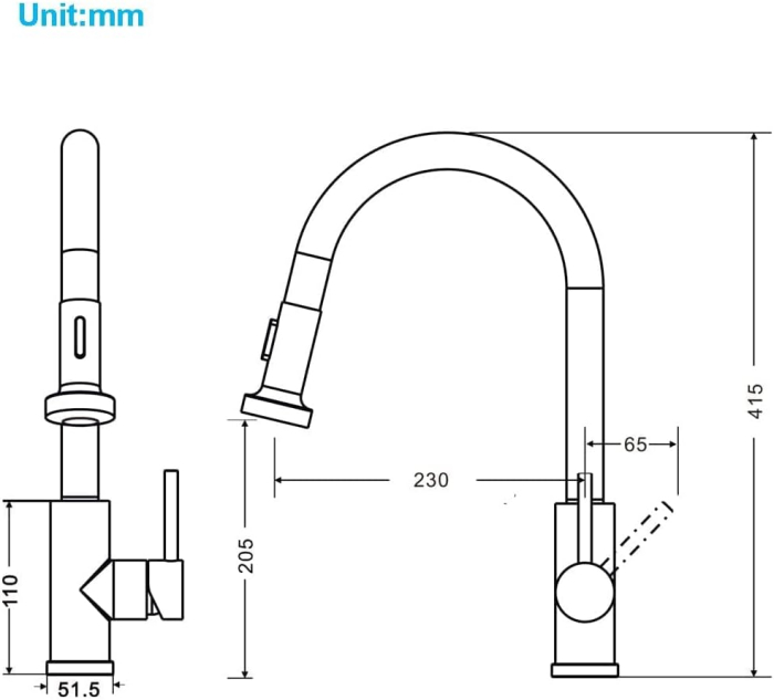 Robinet de chiuveta bucatarie cu furtun extensibil, pivotant 360°-argintiu [7]