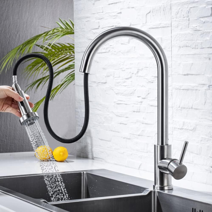 Robinet de chiuveta bucatarie cu furtun extensibil, pivotant 360°-argintiu [2]