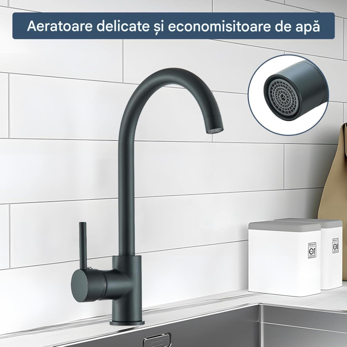 Robinet rotativ 360 de grade pentru bucatarie, negru, rotund, inaltime 35 cm [4]