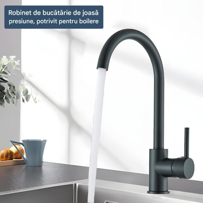 Robinet rotativ 360 de grade pentru bucatarie, negru, rotund, inaltime 35 cm [8]