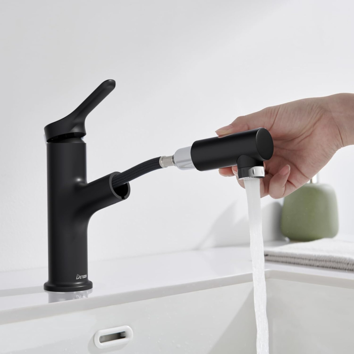 Robinet extensibil pentru lavoar baie, negru, rotund, inaltime 19.6 cm [8]