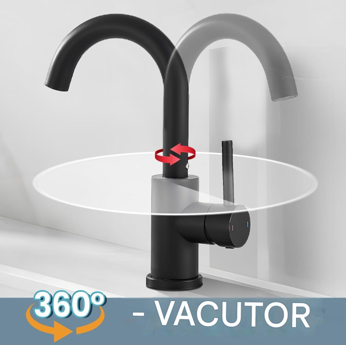 Robinet lavoar rotativ 360 de grade pentru baie negru, rotund, inaltime 24 cm [2]