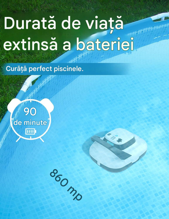 Robot Curățare Piscină LAUNS S1, Fără Fir, 2 Motoare, Autonomie 90 min, Încărcare 2,5 Ore, până la 74 m² [3]