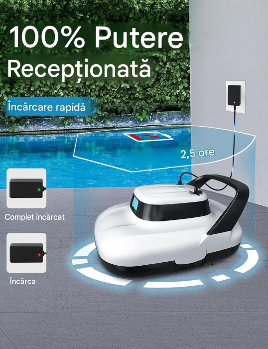 Robot Curățare Piscină LAUNS S1, Fără Fir, 2 Motoare, Autonomie 90 min, Încărcare 2,5 Ore, până la 74 m² [4]
