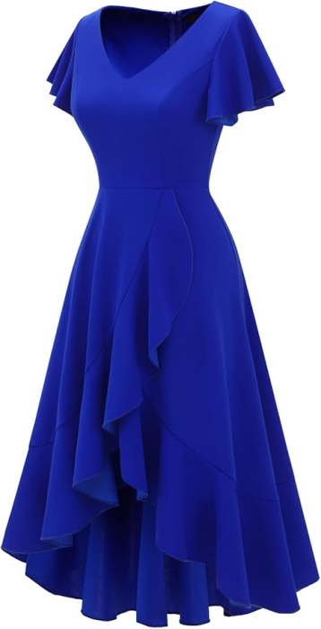 Rochie albastra eleganta de vara,lungime peste genunchi, decolteu in V, fermoar ascuns pe spate, L [5]