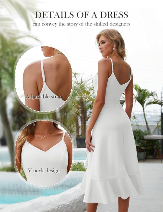 Rochie alba eleganta de vara,lungime peste genunchi, decolteu in V, fermoar ascuns pe spate, XL [3]