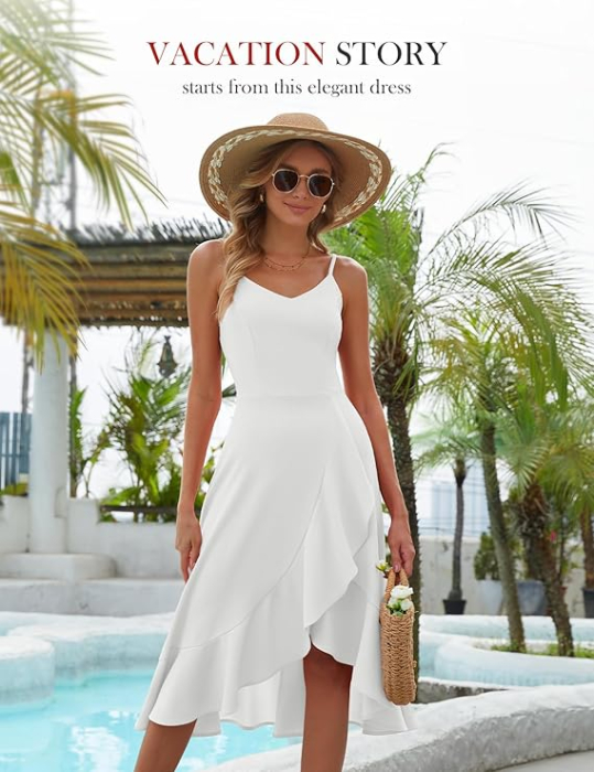 Rochie alba eleganta de vara,lungime peste genunchi, decolteu in V, fermoar ascuns pe spate, XL [5]