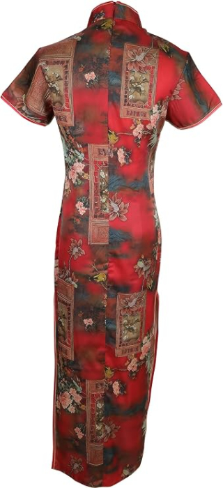Rochie cheongsam (qipao) tradițională pentru femei slim fit cu guler mandarin – Roșu închis 36, L [4]