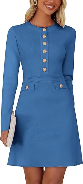 Rochie albastra eleganta, mulata pe corp, mâneci lungi, M [2]