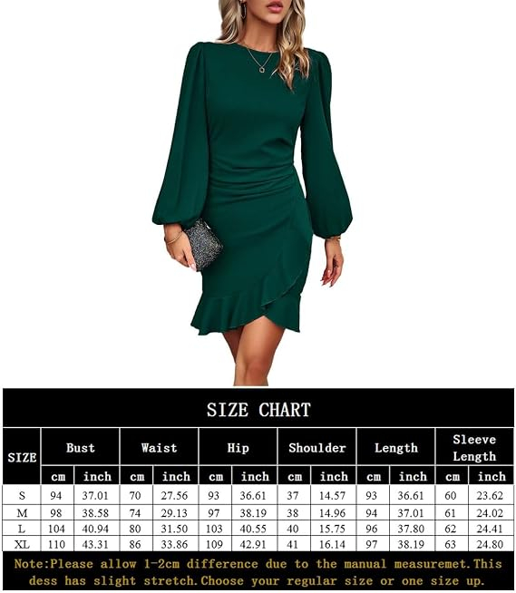 Rochie verde Cocktail Damă A-Line, Asimetrică High-Low, Talie Accentuată, Elegantă, L [7]
