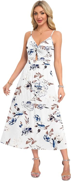 Rochie Lungă de Vară AUSELILY, Bretele Subțiri, Decolteu în V, Buzunare, XL [5]
