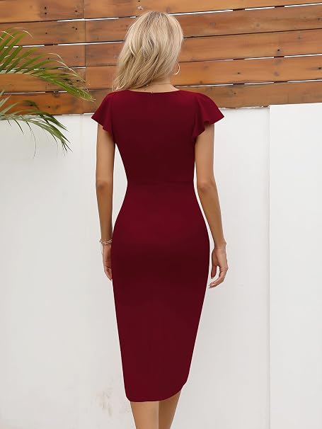 Rochie rosie Damă Missufe, Croială A-Line, Elegantă și Casual, 2XL [3]
