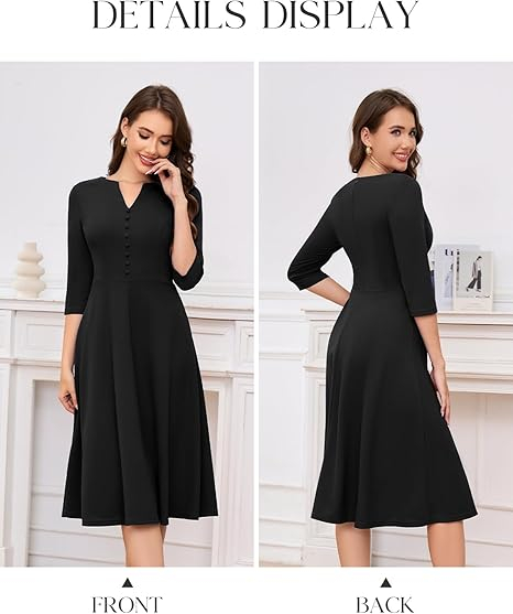 Rochie neagra eleganta de vara,lungime peste genunchi, decolteu in V, fermoar ascuns pe spate, L [2]