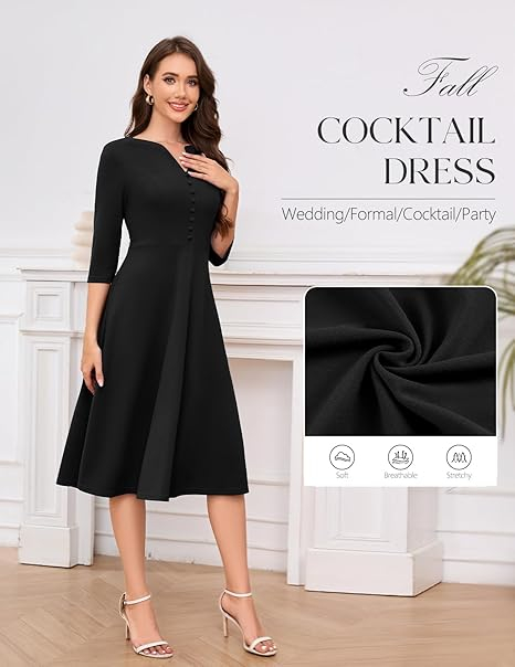 Rochie neagra eleganta de vara,lungime peste genunchi, decolteu in V, fermoar ascuns pe spate, L [3]