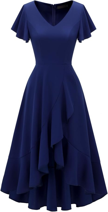 Rochie albastra eleganta de vara,lungime peste genunchi, decolteu in V, fermoar ascuns pe spate, XL [3]