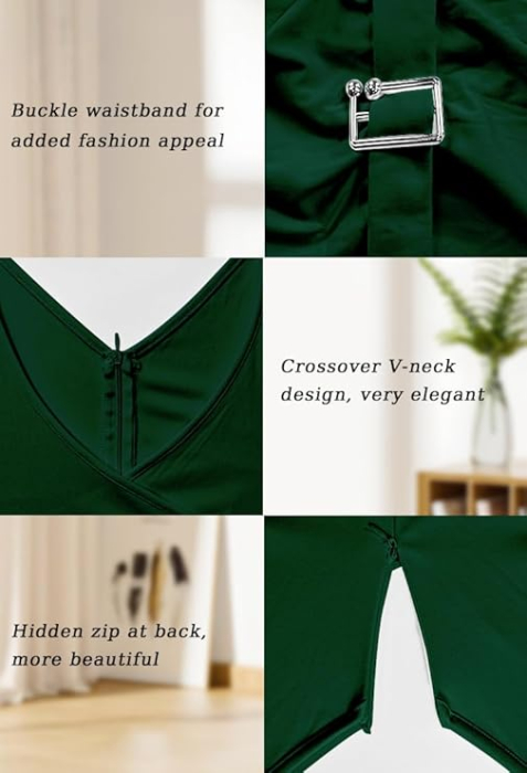 Rochie verde eleganta de vara,lungime peste genunchi, decolteu in V, fermoar ascuns pe spate, L [7]