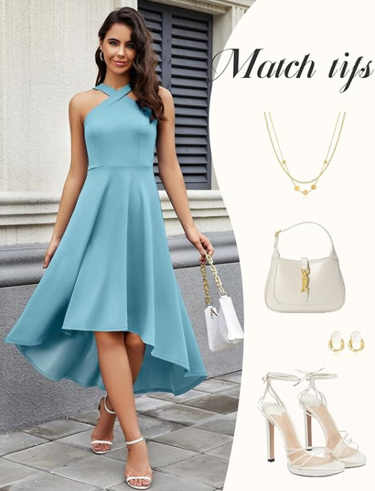 Rochie Albastra eleganta de vara,lungime peste genunchi, decolteu in V, fermoar ascuns pe spate, M [3]