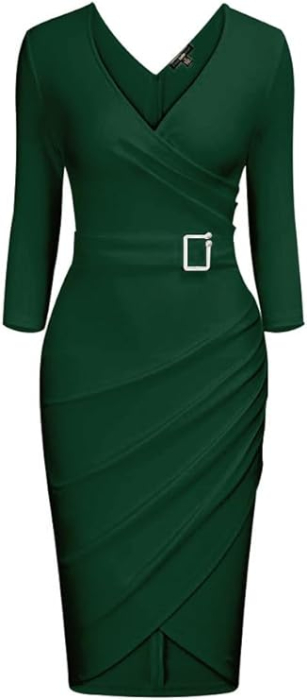 Rochie verde eleganta de vara,lungime peste genunchi, decolteu in V, fermoar ascuns pe spate, L [4]