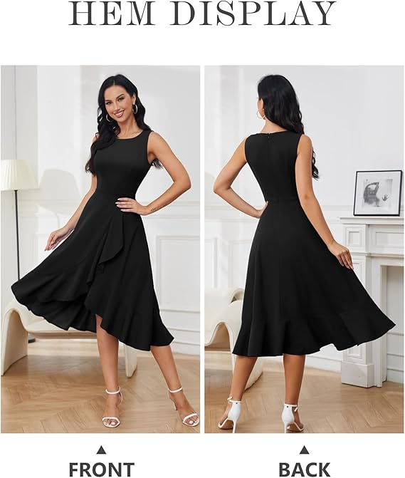 Rochie neagra eleganta de vara,lungime peste genunchi, decolteu in V, fermoar ascuns pe spate, L [3]