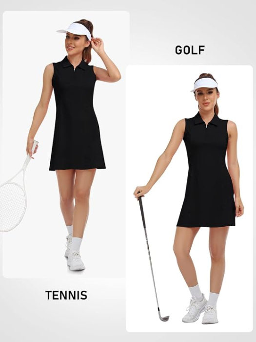 Rochie neagra Polo Damă Sport, Fără Mâneci, Guler cu Fermoar 1/4, Bumbac Blend, S [6]