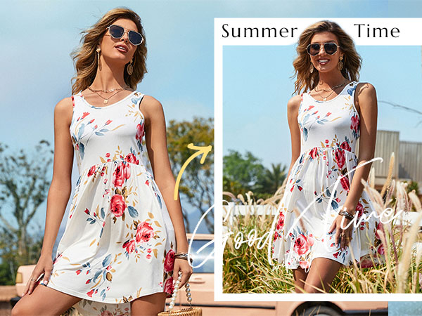 Rochie casual lejera pentru femei, peste genunchi, alba cu flori 2XL [6]