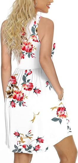 Rochie casual lejera pentru femei, peste genunchi, alba cu flori 2XL [3]