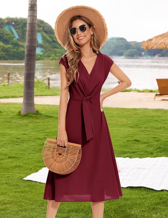 Rochie casual lejera pentru femei, peste genunchi, rosie S [5]