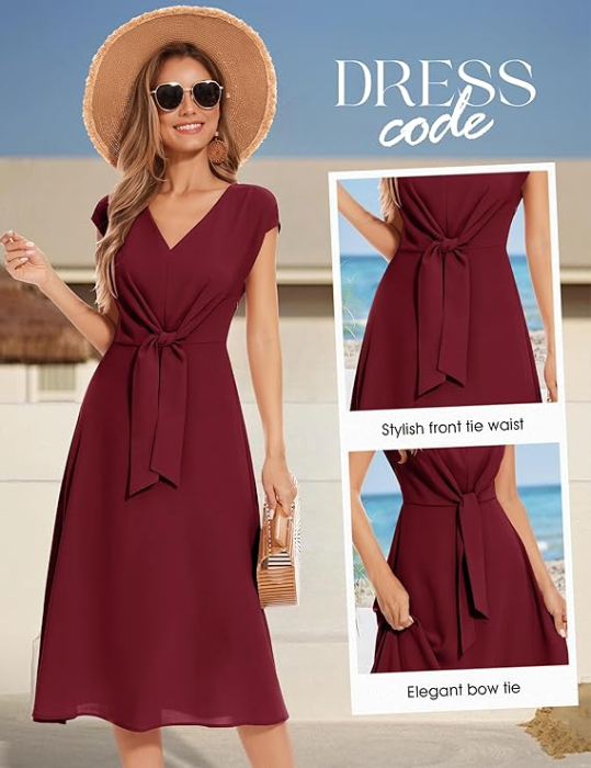 Rochie casual lejera pentru femei, peste genunchi, rosie S [4]