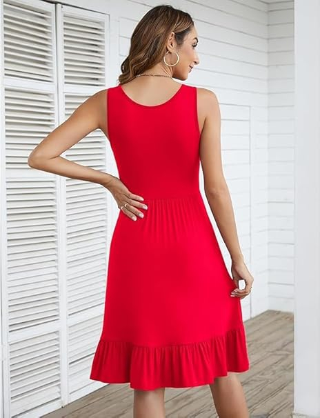 Rochie casual lejera pentru femei, peste genunchi, rosie 2XL [4]