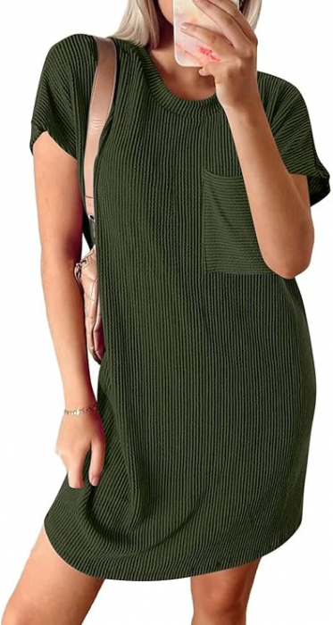 Rochie casual pentru femei deasupra la genunchi, mâneci scurte, buzunar la piept S [4]