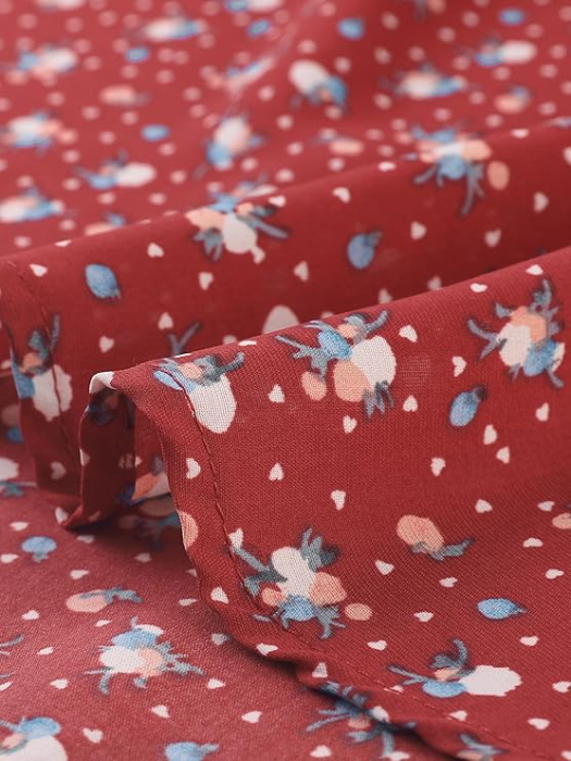 Rochie casual pentru femei deasupra la genunchi, rosie cu flori L [5]